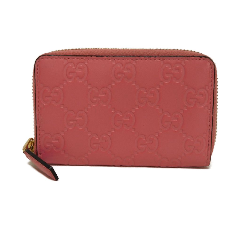 GUCCI Coin case 255452 GG striped leather pink Double G Embossed Card Case Zip Around GG Shima Guccissima coin purse unisex(Unisex)