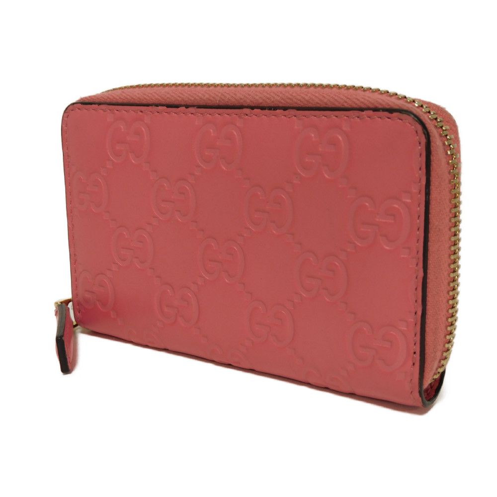 GUCCI Coin case 255452 GG striped leather pink Double G Embossed Card Case Zip Around GG Shima Guccissima coin purse unisex(Unisex)
