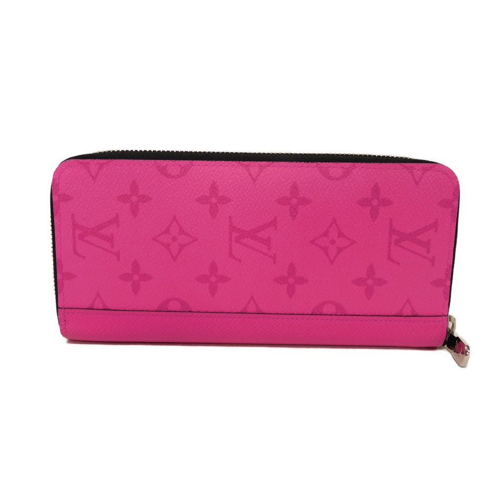 LOUIS VUITTON Long Wallet Purse M30780 Taiga leather x monogram canvas Rose Neon Pink New Zip Around Taiga Lama Monogram Zippy Wallet Vertical mens