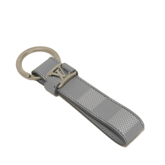 LOUIS VUITTON key ring M64182 Anfini Leather (Damie embossed) gray LV logo embossed bag charm in good condition Damier Anfini Portaclay Dragonne mens