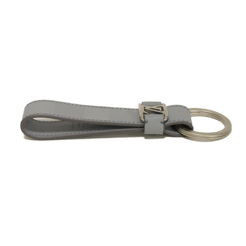 LOUIS VUITTON key ring M64182 Anfini Leather (Damie embossed) gray LV logo embossed bag charm in good condition Damier Anfini Portaclay Dragonne mens