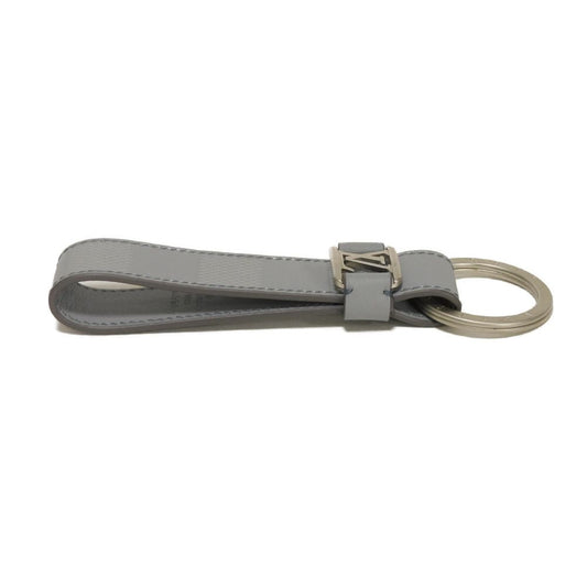 LOUIS VUITTON key ring M64182 Anfini Leather (Damie embossed) gray LV logo embossed bag charm in good condition Damier Anfini Portaclay Dragonne mens