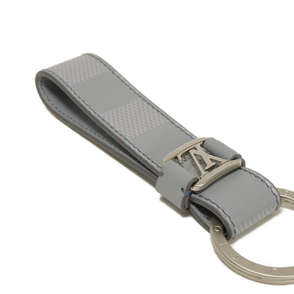 LOUIS VUITTON key ring M64182 Anfini Leather (Damie embossed) gray LV logo embossed bag charm in good condition Damier Anfini Portaclay Dragonne mens