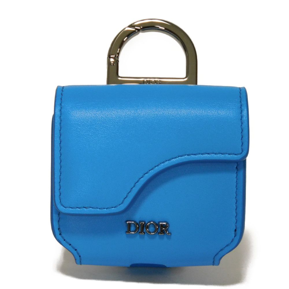 Dior key ring 2ADKH271UCL Smooth Calfskin Leather blue Flap Magnet Smooth Calfskin Neck Strap logo metal airpods pro case Women(Unisex)