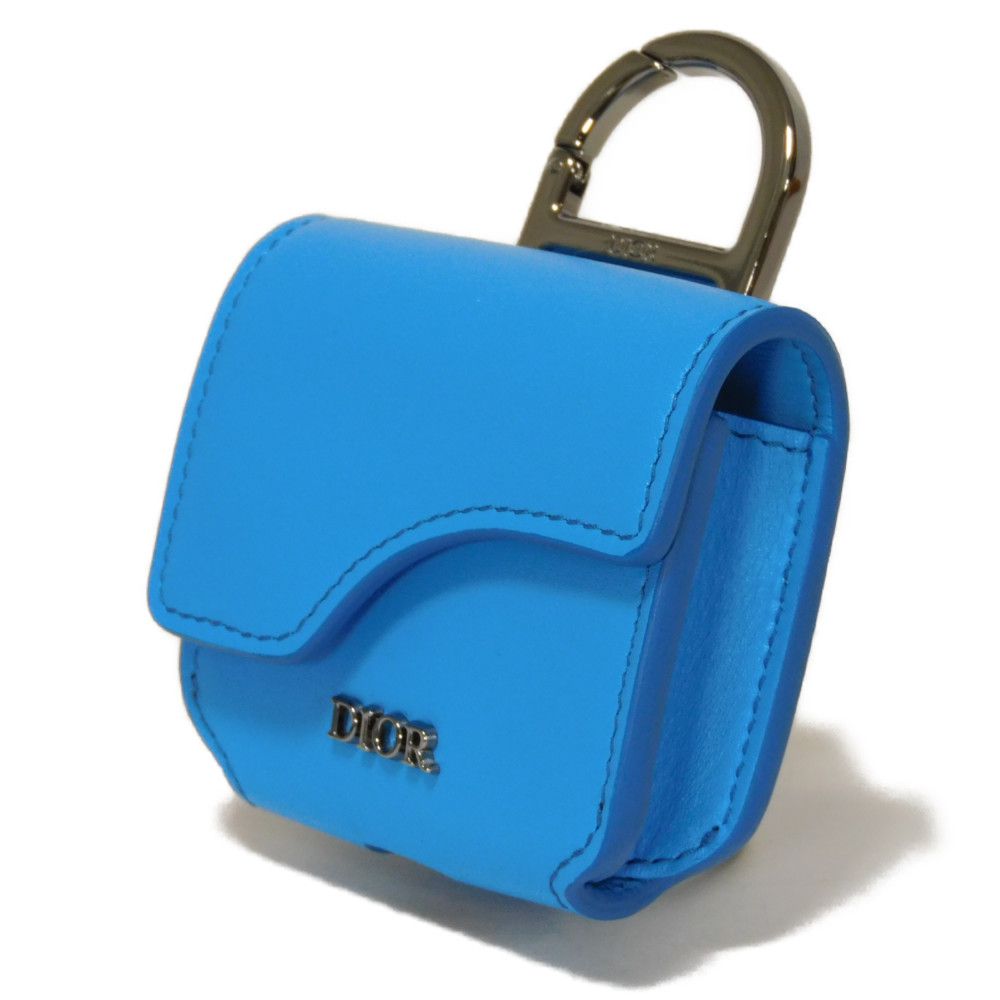 Dior key ring 2ADKH271UCL Smooth Calfskin Leather blue Flap Magnet Smooth Calfskin Neck Strap logo metal airpods pro case Women(Unisex)