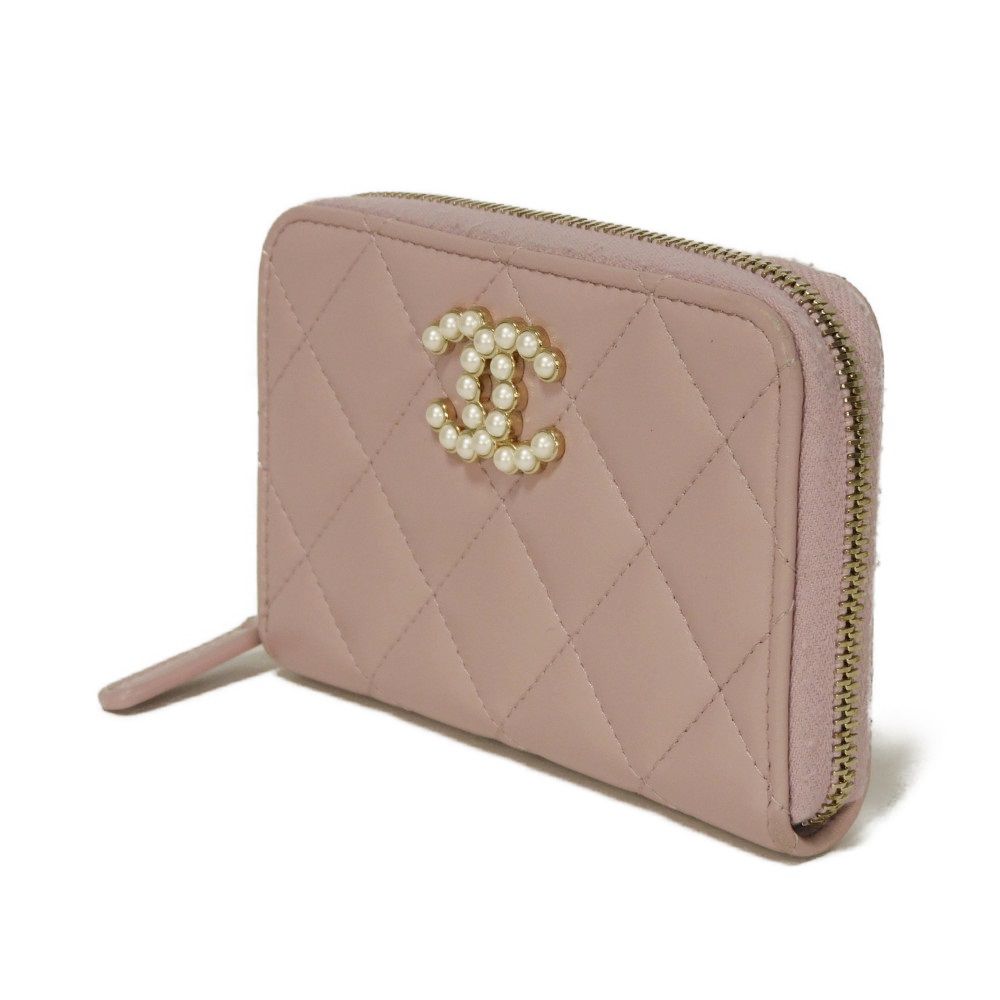 CHANEL Coin case AP3811 lambskin pink beige Matrasse Coco Pearl Zip Coin Purse