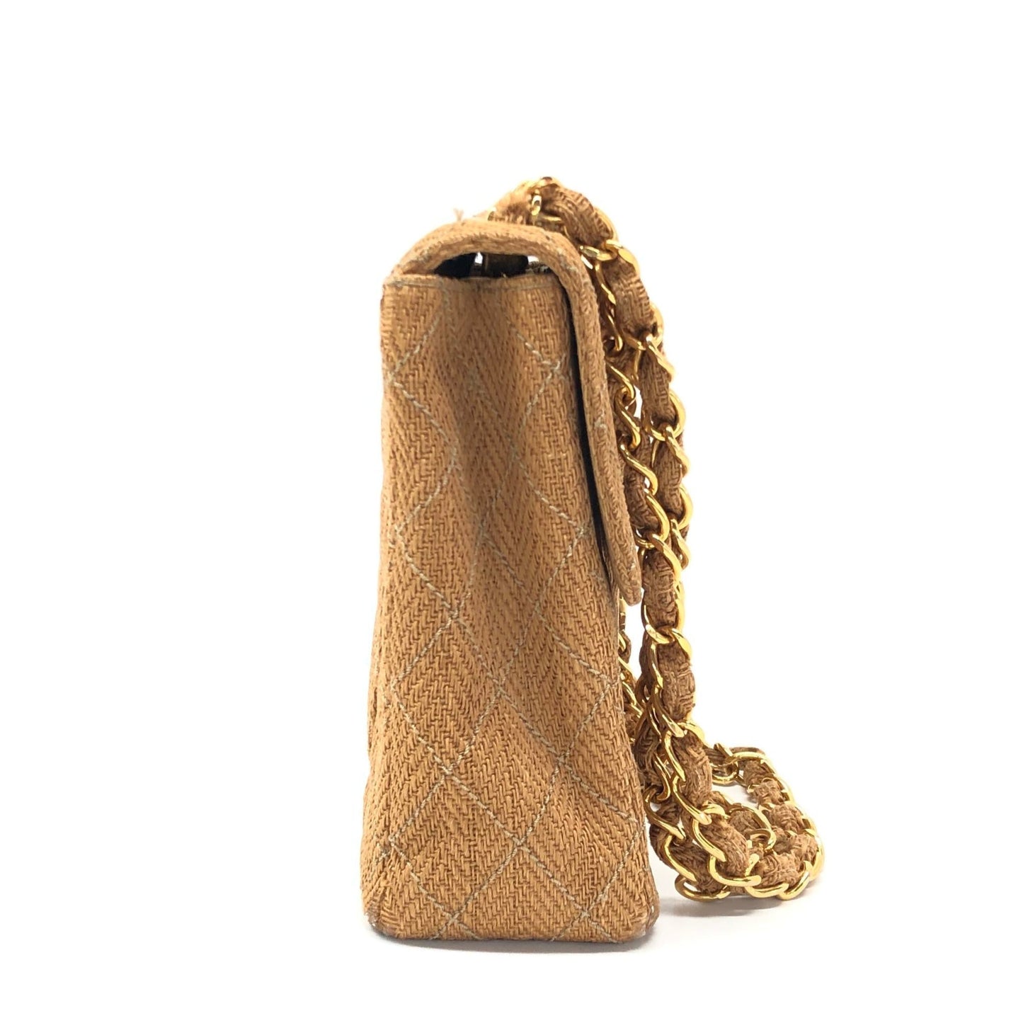 Chanel Vintage Classic Maxi Single Flap Brown Braided Raffia Canvas Diamond Stitch 24 Gold Hardware