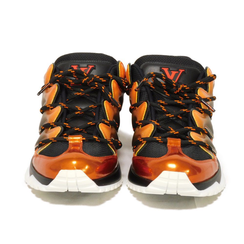 LOUIS VUITTON sneakers Calf leather x rubber Orange LV logo Zigzag Lines 6