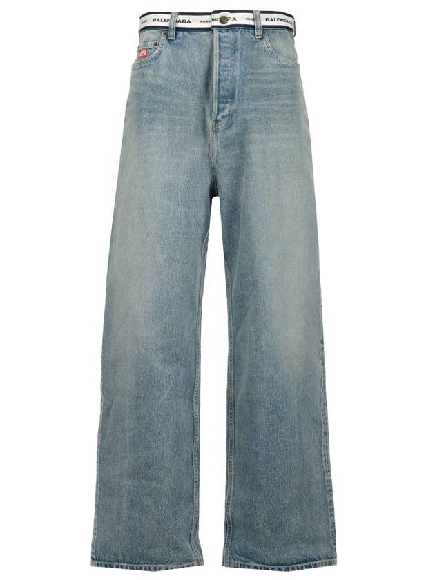 Luxury Balenciaga Trending 2025 Logo Waistband Jeans Blue