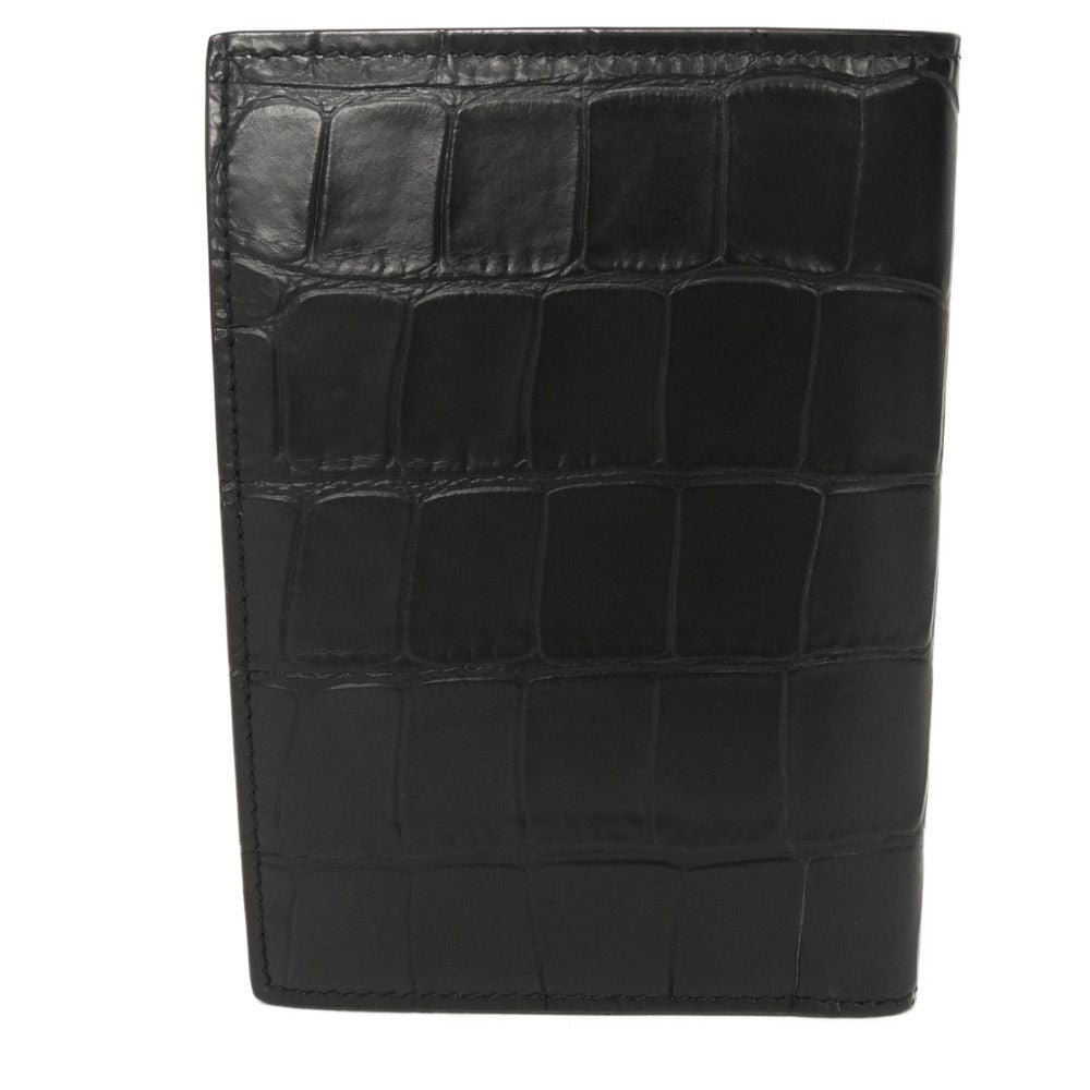 BALENCIAGA Bifold Wallet 655683 1ROP3 1000 Calfskin (crocodile embossed) black Croc Calfskin Card Case Billfold New logo Cash Bar Tikal Wallet mens