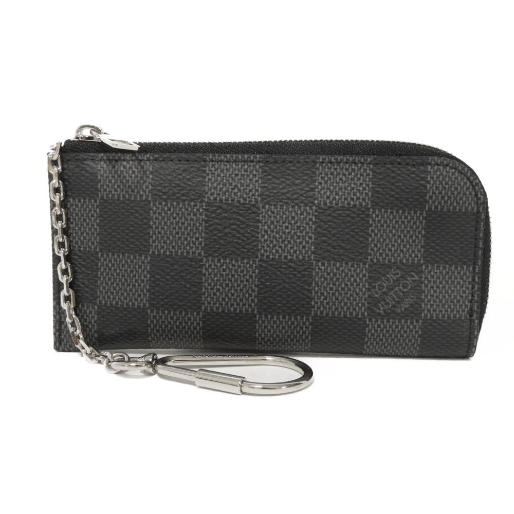 LOUIS VUITTON Coin case N61235 Damier Graphite Canvas Noir logo black checkered key ring unused Damier Graphite Pochette cree mens
