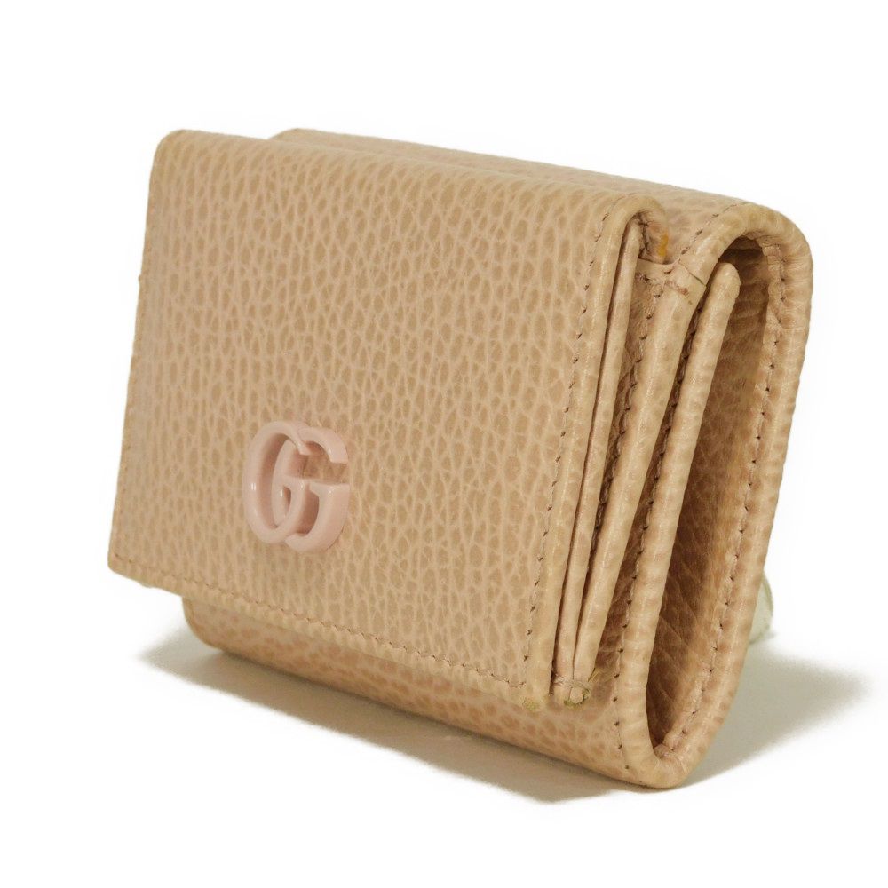 GUCCI Tri-fold wallet 735212 Textured leather pink beige GG Marmont Double G Compact Wallet