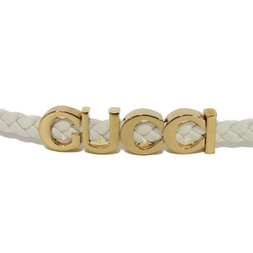 GUCCI Necklace 684630 IAAA1 8078 Calf leather white Logo metal logo INTRECCIATO choker