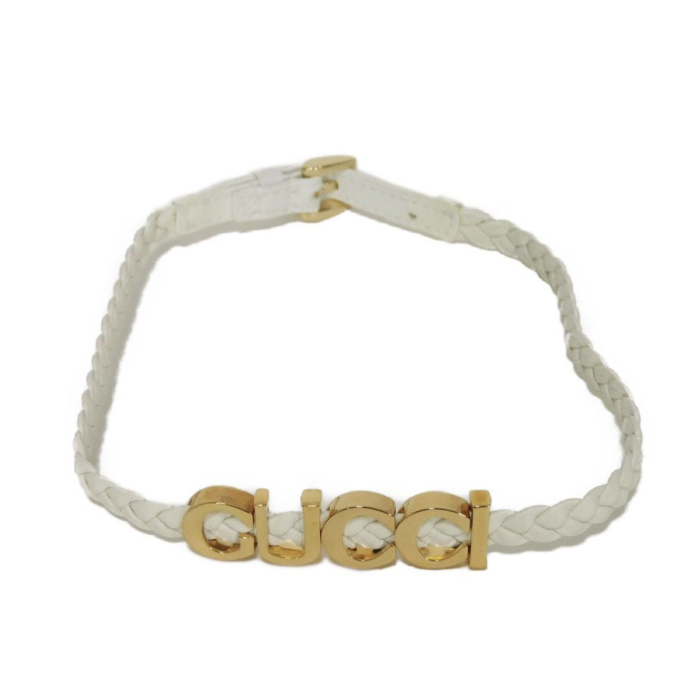 GUCCI Necklace 684630 IAAA1 8078 Calf leather white Logo metal logo INTRECCIATO choker