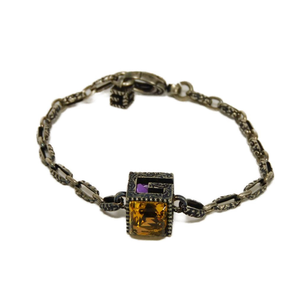 GUCCI bracelet 550888 J7863 8192 Ag925 Silver (smoked) Arabesque G Cube Crystal