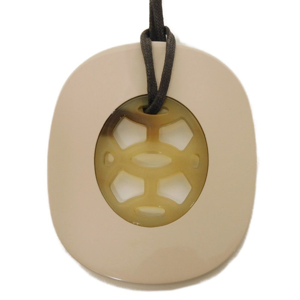 HERMES Necklace Buffalo Horn, Lacquer Wood pastel Logo embossing Lift GM