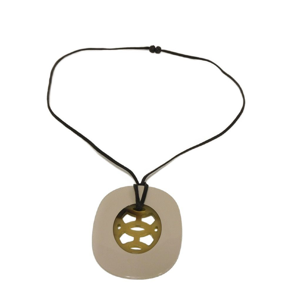 HERMES Necklace Buffalo Horn, Lacquer Wood pastel Logo embossing Lift GM