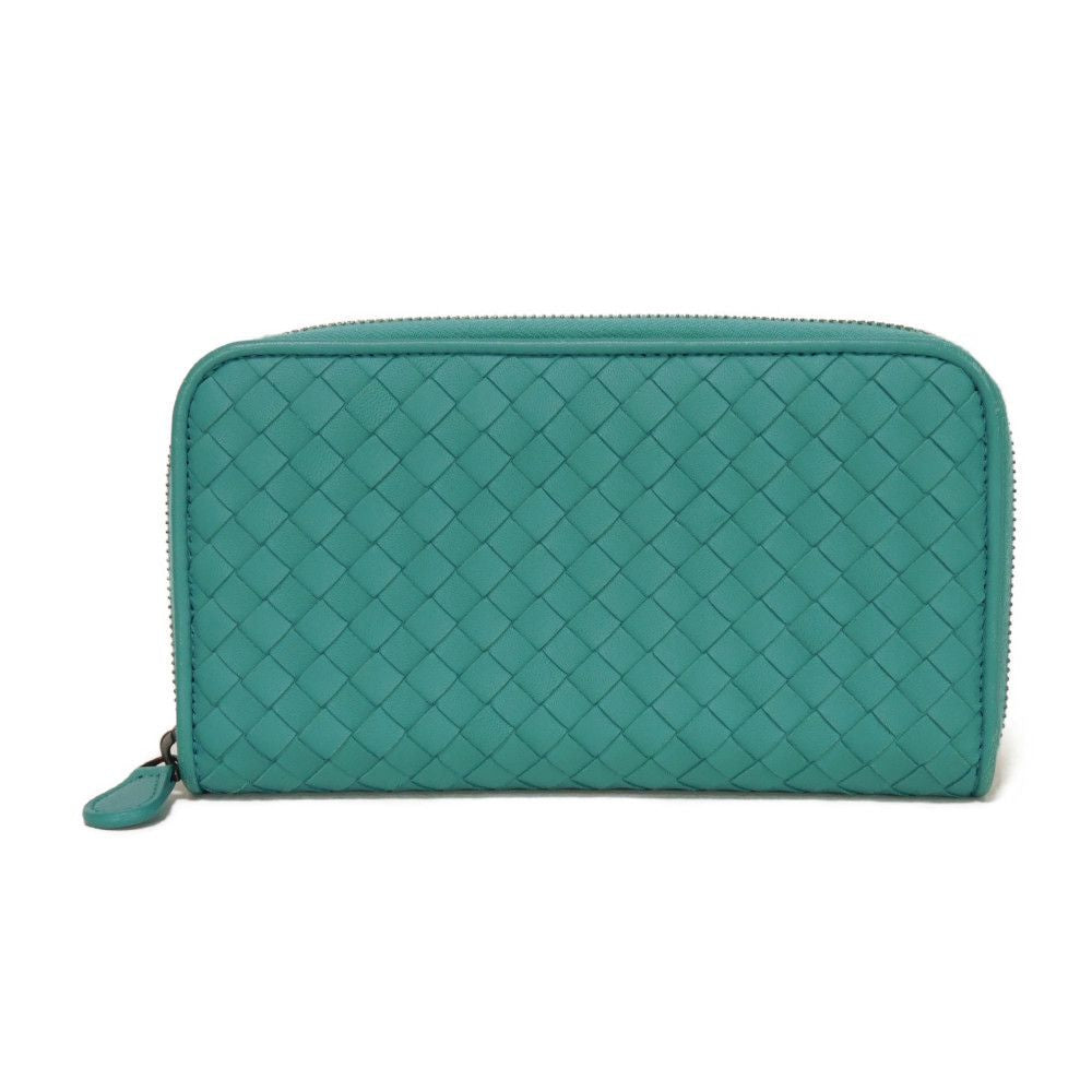 BOTTEGAVENETA Long Wallet Purse 518389 V001N 4419 Nappa Leather (Rumskin) Aqua INTRECCIATO Zip around wallet