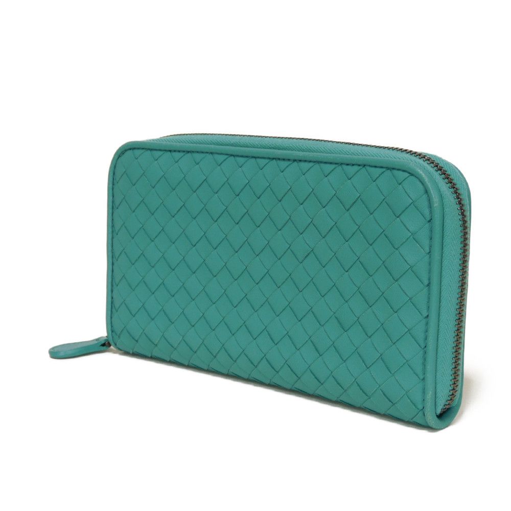 BOTTEGAVENETA Long Wallet Purse 518389 V001N 4419 Nappa Leather (Rumskin) Aqua INTRECCIATO Zip around wallet