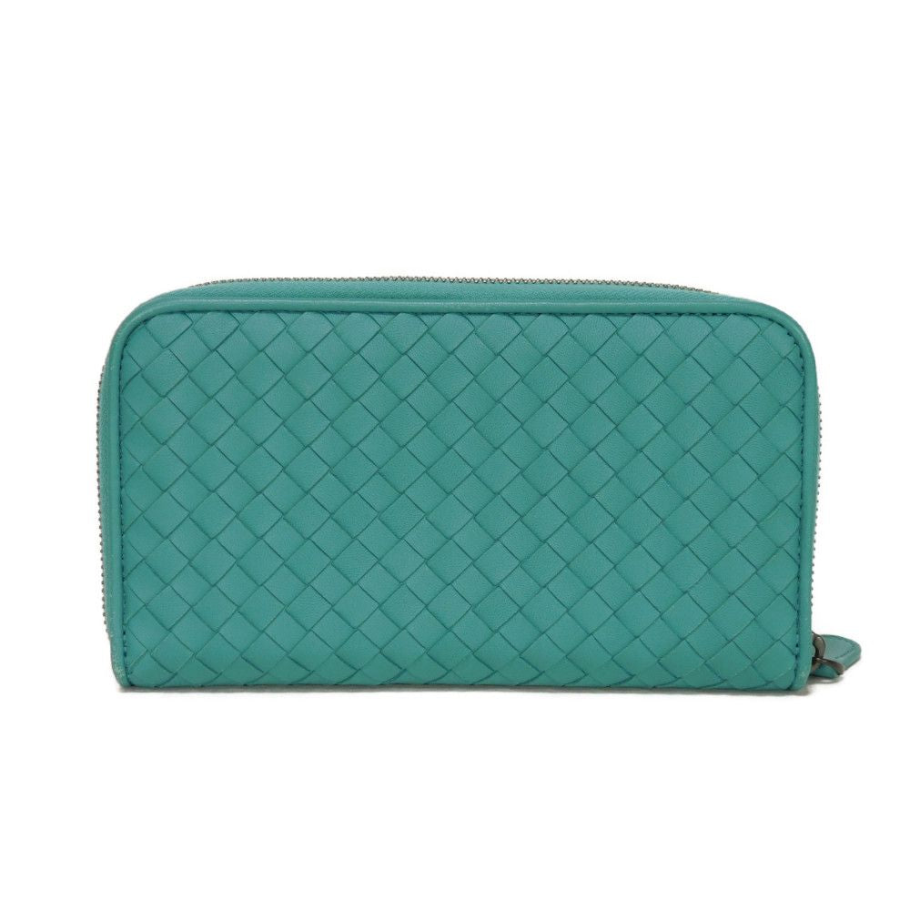 BOTTEGAVENETA Long Wallet Purse 518389 V001N 4419 Nappa Leather (Rumskin) Aqua INTRECCIATO Zip around wallet