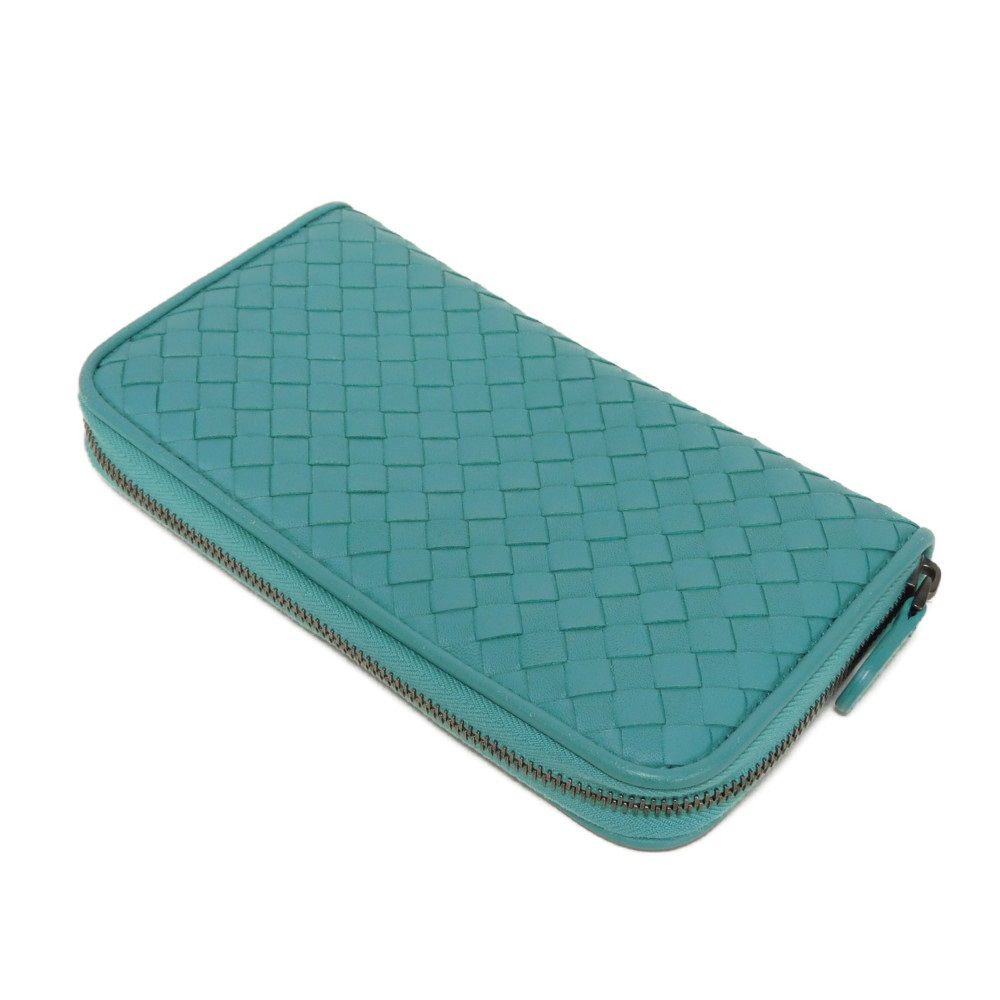 BOTTEGAVENETA Long Wallet Purse 518389 V001N 4419 Nappa Leather (Rumskin) Aqua INTRECCIATO Zip around wallet