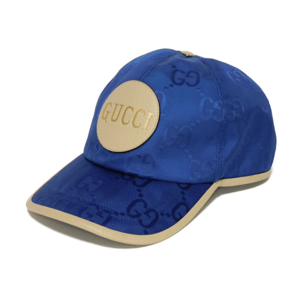 GUCCI hat 627114 4HK79 4377 GG nylon x calf leather (embossed) blue GG nylon Off the Grid Baseball Cap
