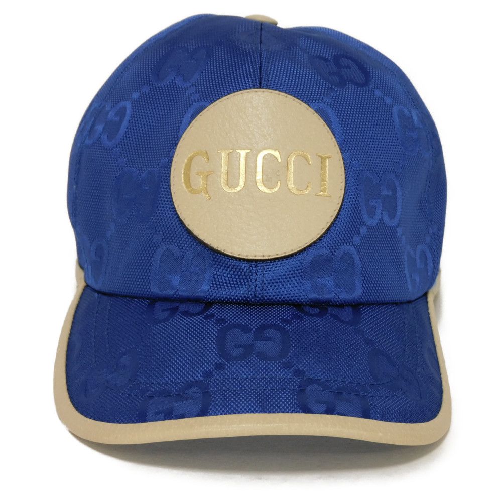 GUCCI hat 627114 4HK79 4377 GG nylon x calf leather (embossed) blue GG nylon Off the Grid Baseball Cap