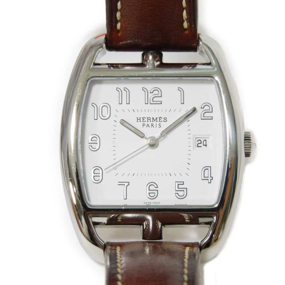 HERMES Watches Quartz CT1.710 Stainless Steel , Leather Brown Cape Cod Tonneau white dial Women(Unisex)