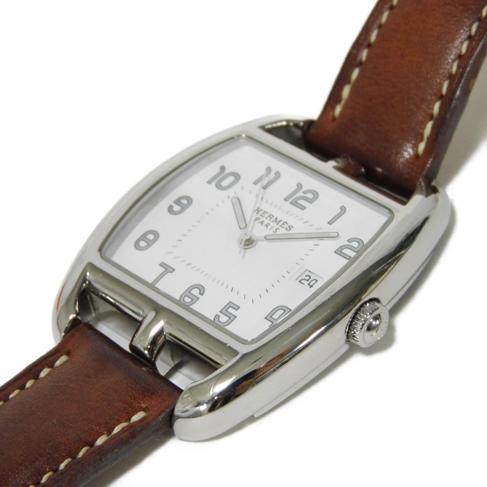 HERMES Watches Quartz CT1.710 Stainless Steel , Leather Brown Cape Cod Tonneau white dial Women(Unisex)