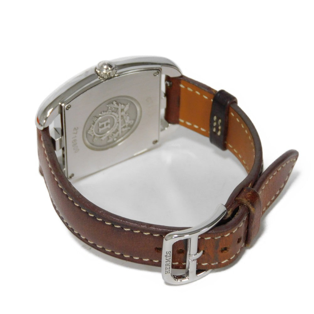 HERMES Watches Quartz CT1.710 Stainless Steel , Leather Brown Cape Cod Tonneau white dial Women(Unisex)