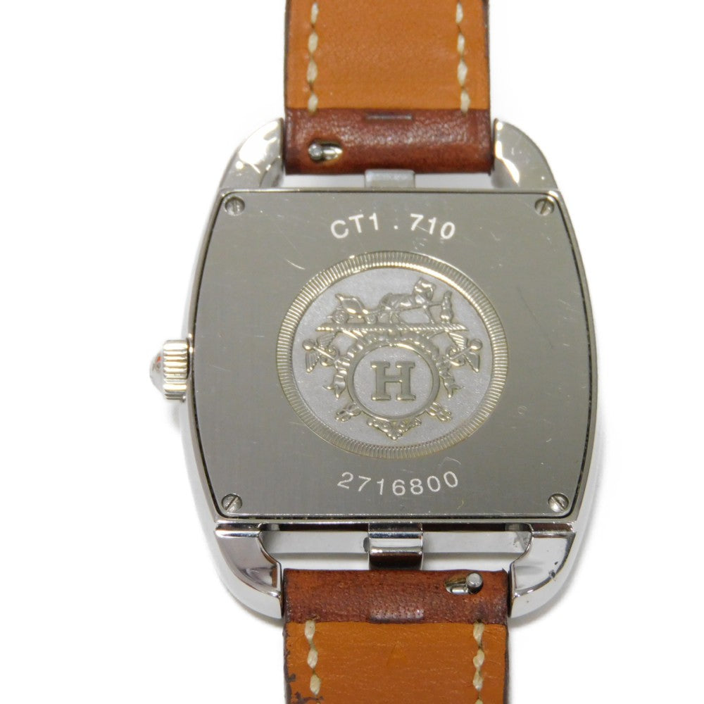 HERMES Watches Quartz CT1.710 Stainless Steel , Leather Brown Cape Cod Tonneau white dial Women(Unisex)