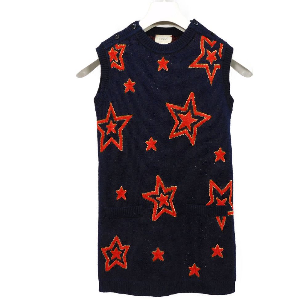 GUCCI one piece 621856 XKBGX 4696 wool Navy Chilled license logo star sleeveless knit 8 (130/64)