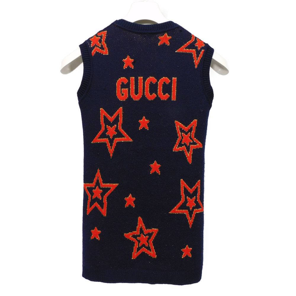 GUCCI one piece 621856 XKBGX 4696 wool Navy Chilled license logo star sleeveless knit 8 (130/64)