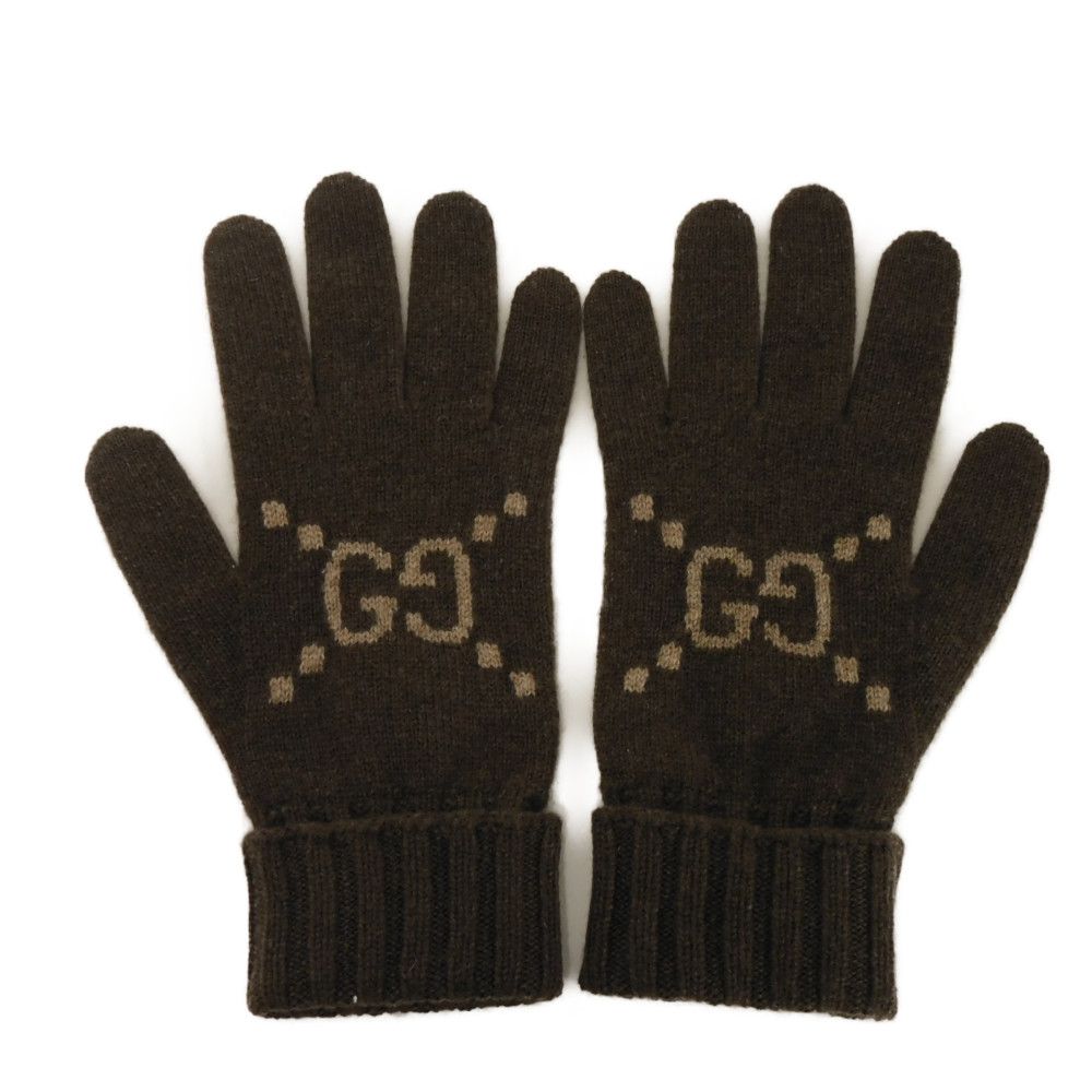 GUCCI gloves 813136 4GABX 2579 cashmere light brown Double G GG jacquard gloves
