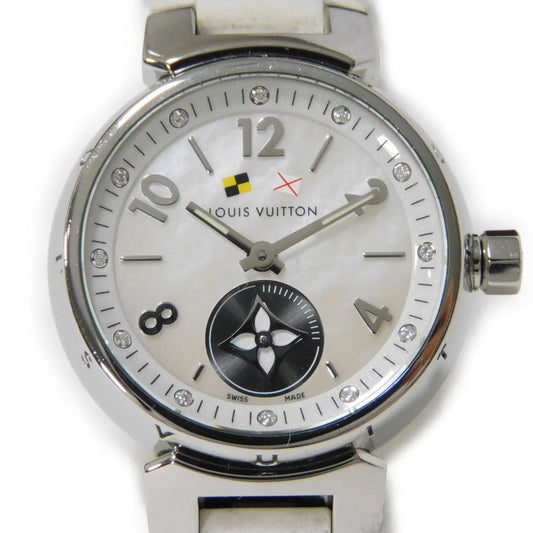 LOUIS VUITTON Watches Quartz Q12M0 Stainless Steel , Leather white 12P diamond Tambour Lovely Cup White shell dial Women
