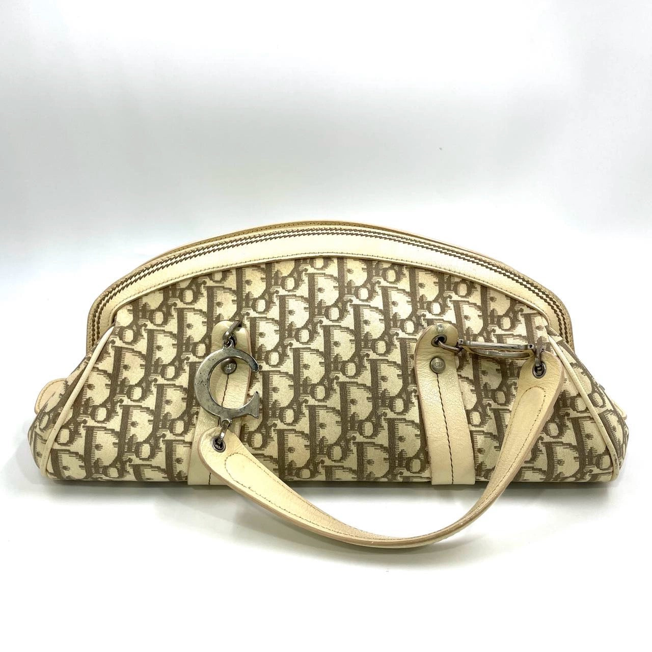 Dior Vintage Embroidered Diorissimo Bowler Bag Top White Monogram