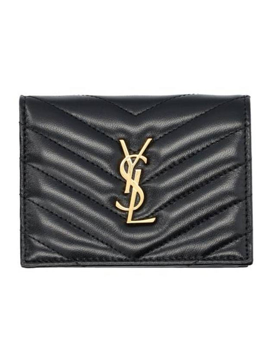 Luxury Saint Laurent Trending 2025 Casandra Matelasse Quilted Lambskin Flap Card Wallet Black