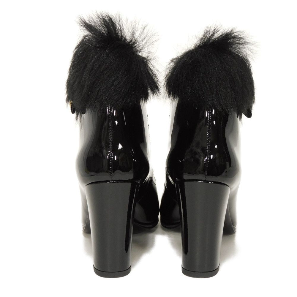 CHANEL pumps G45174 Patent leather x fur black COCO Mark Mary Jane Patent Fur 36C
