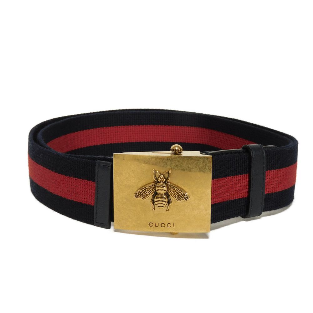 GUCCI belt 429027 H1FIT 8497 cotton Navy logo B-Web Stripe GI Belt, 40mm