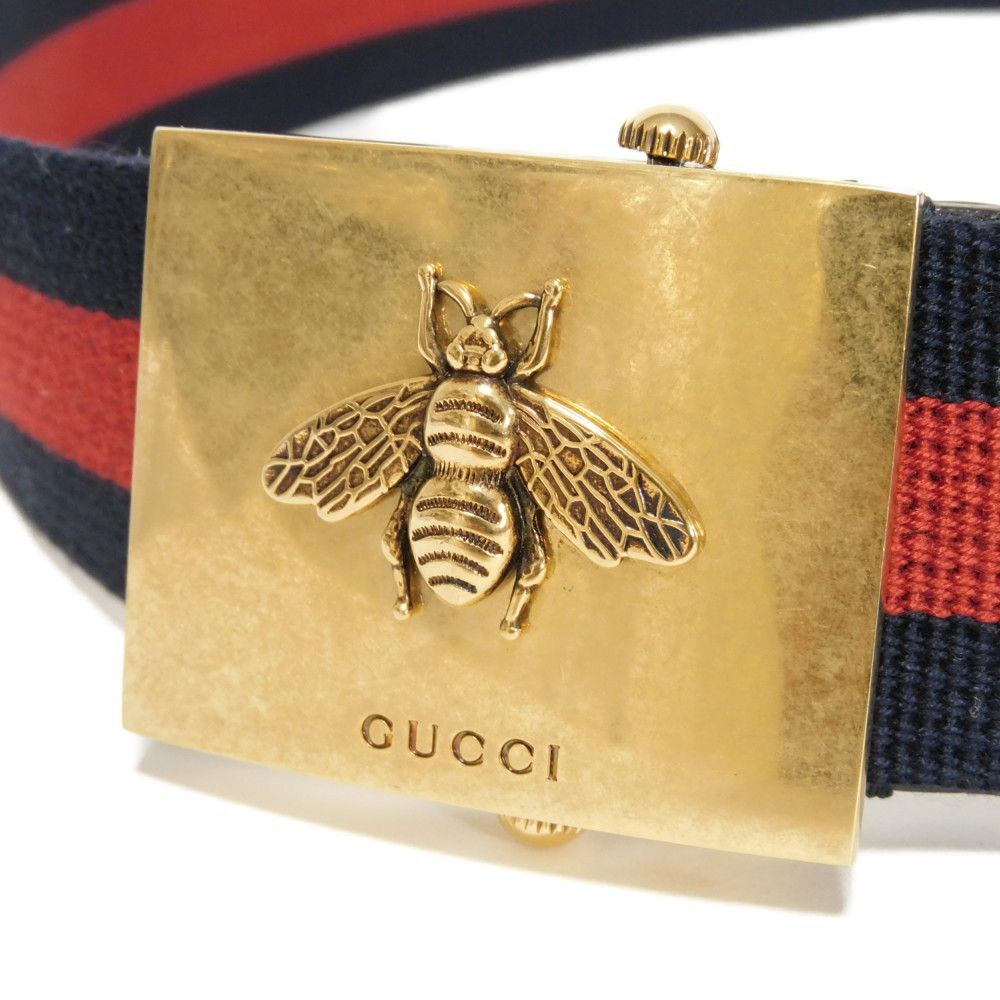 GUCCI belt 429027 H1FIT 8497 cotton Navy logo B-Web Stripe GI Belt, 40mm