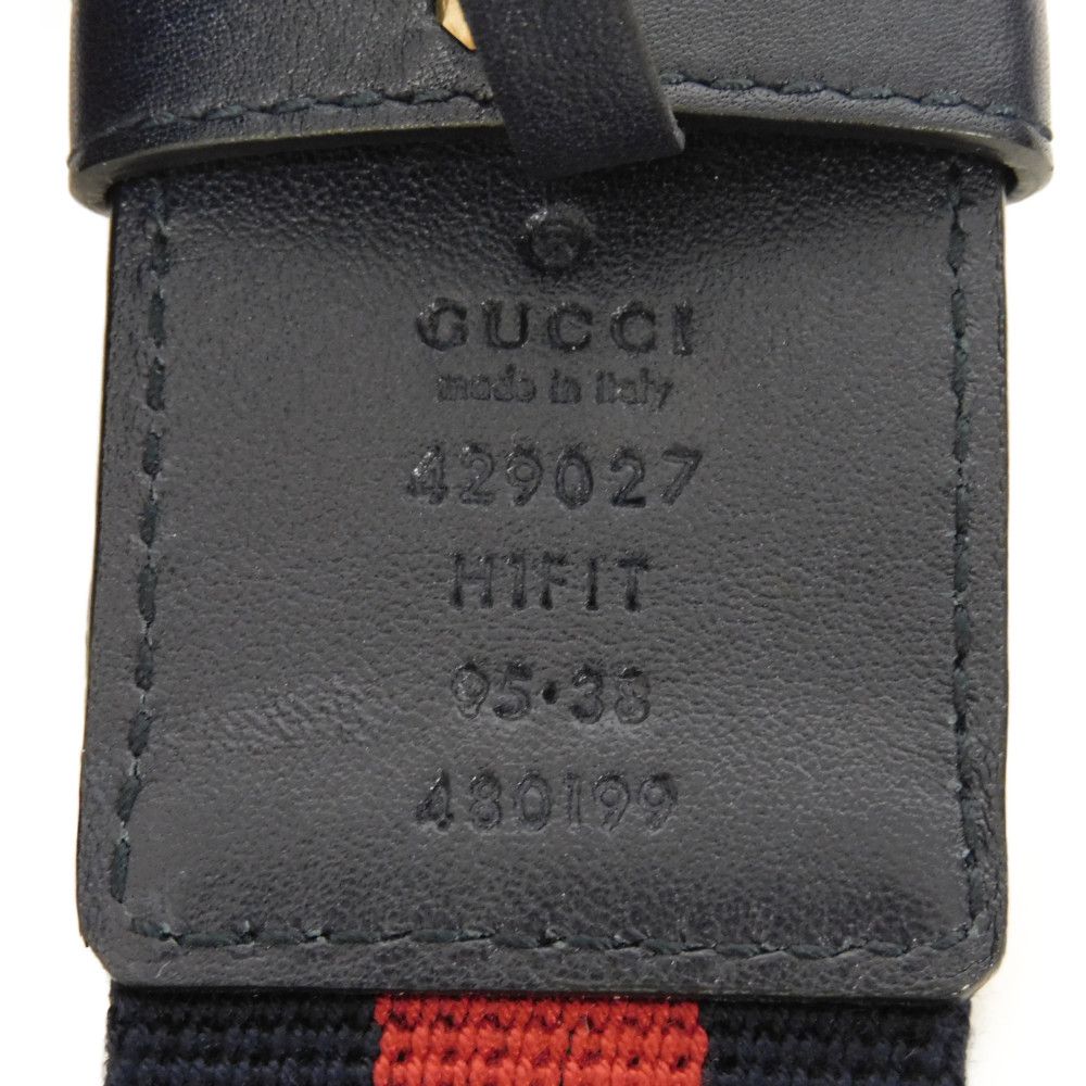 GUCCI belt 429027 H1FIT 8497 cotton Navy logo B-Web Stripe GI Belt, 40mm