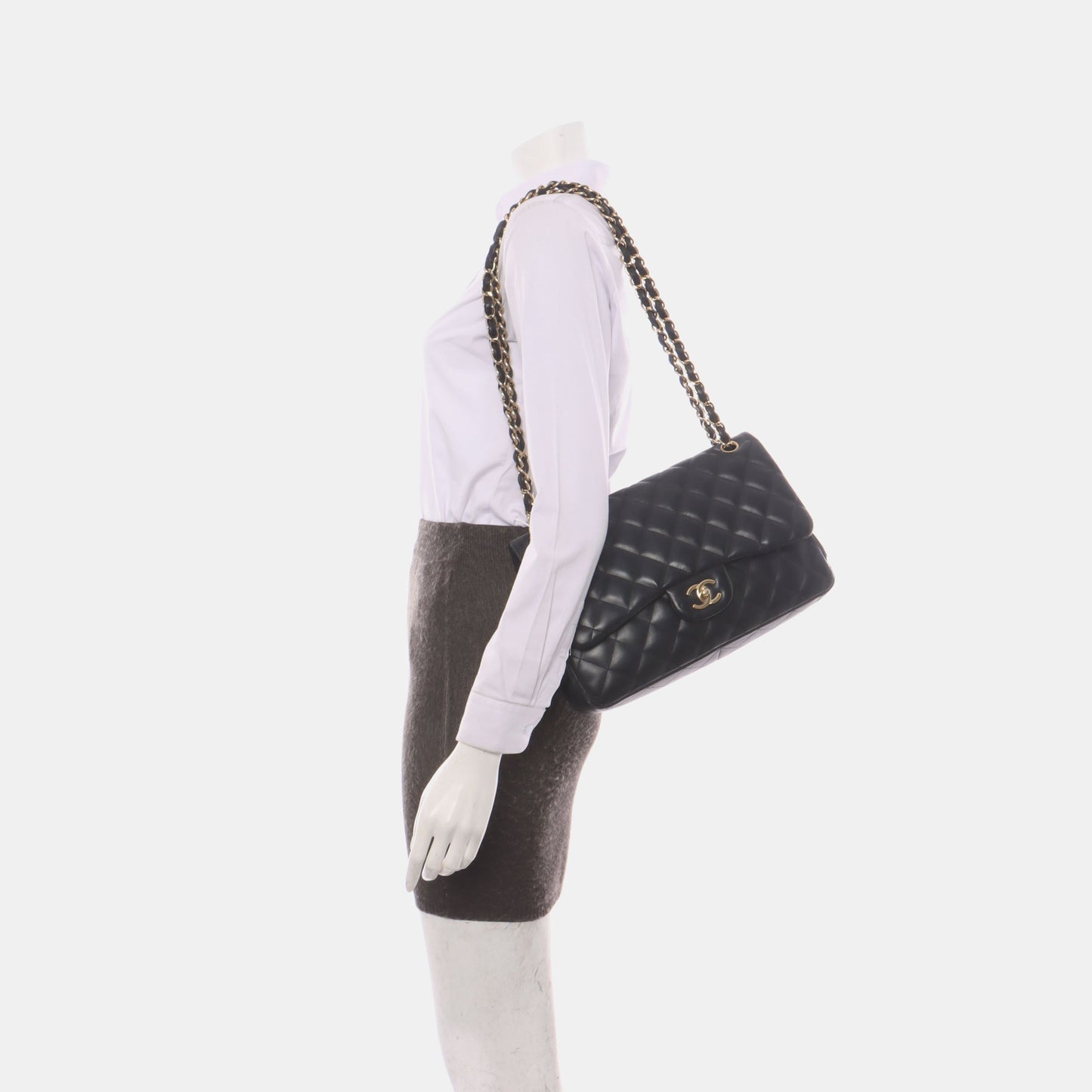 Chanel Classic Flap Jumbo Black Lambskin Leather Double Flap Gold Hardware, 2010-2011