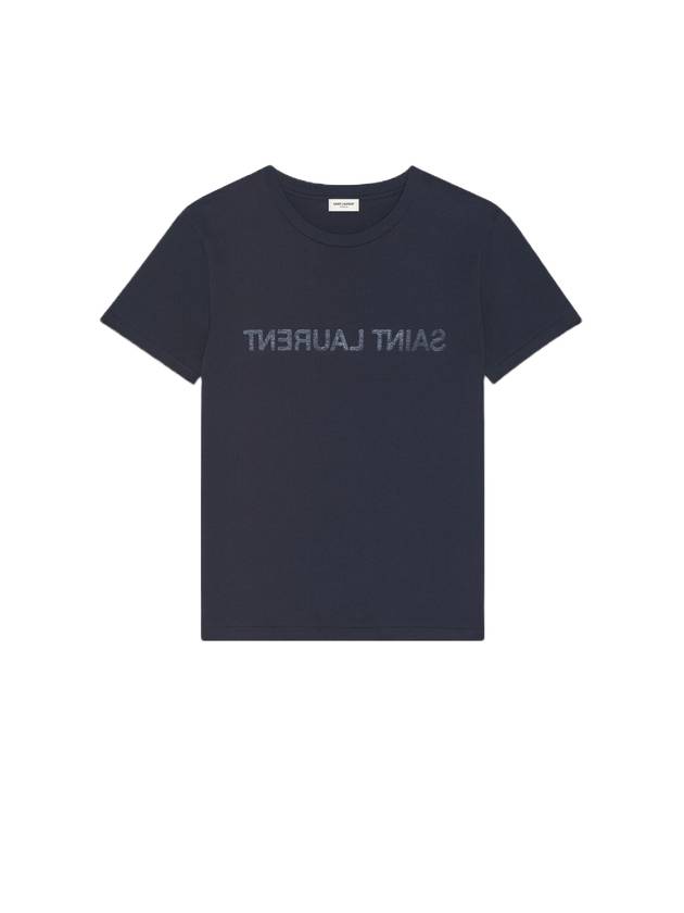Luxury Saint Laurent Trending 2025 Reverse Logo T-Shirt Navy Blue