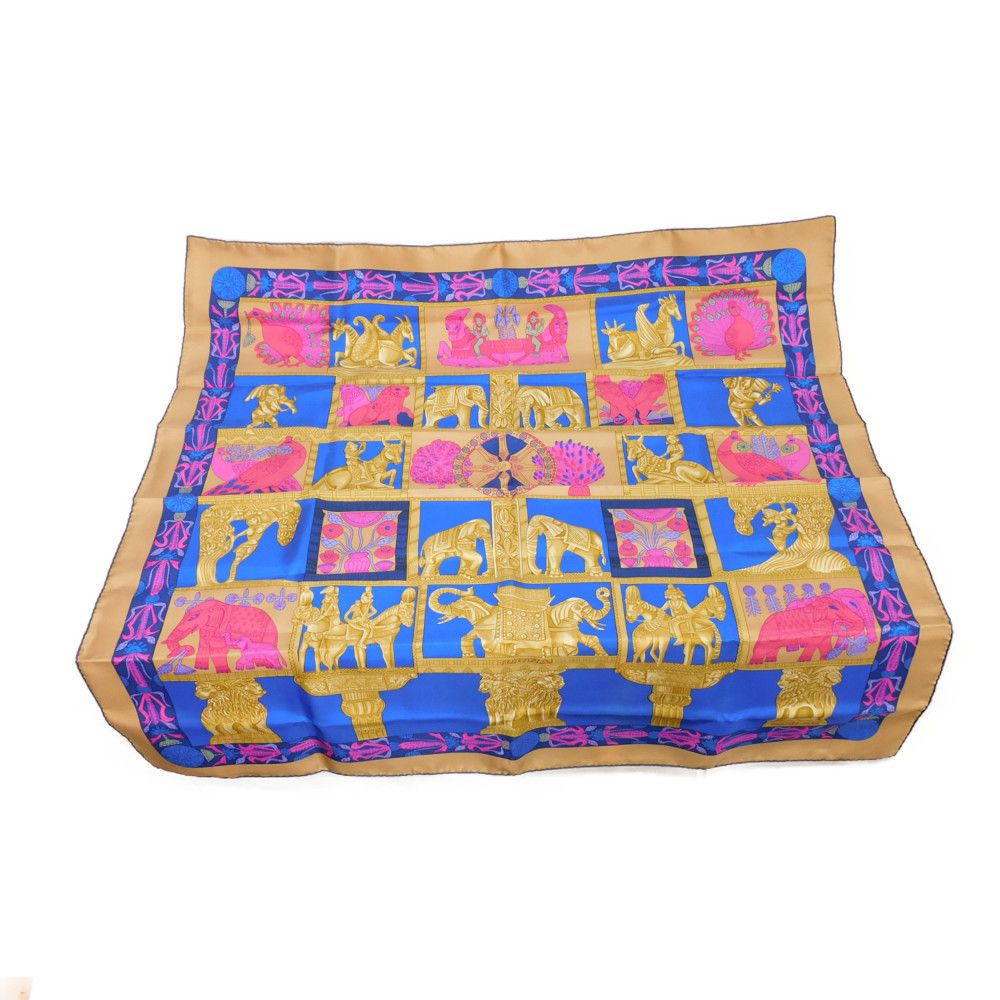 HERMES scarf silk blue tower gate Carre 90
