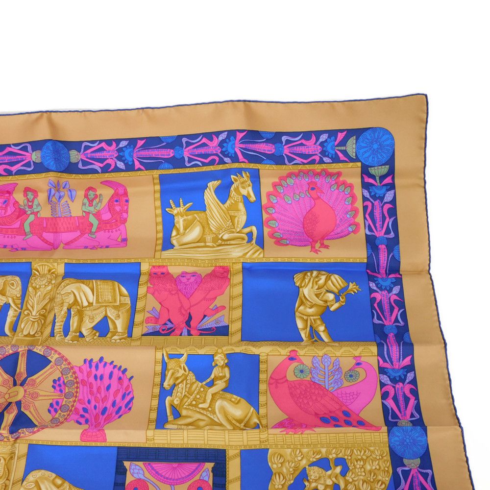 HERMES scarf silk blue tower gate Carre 90