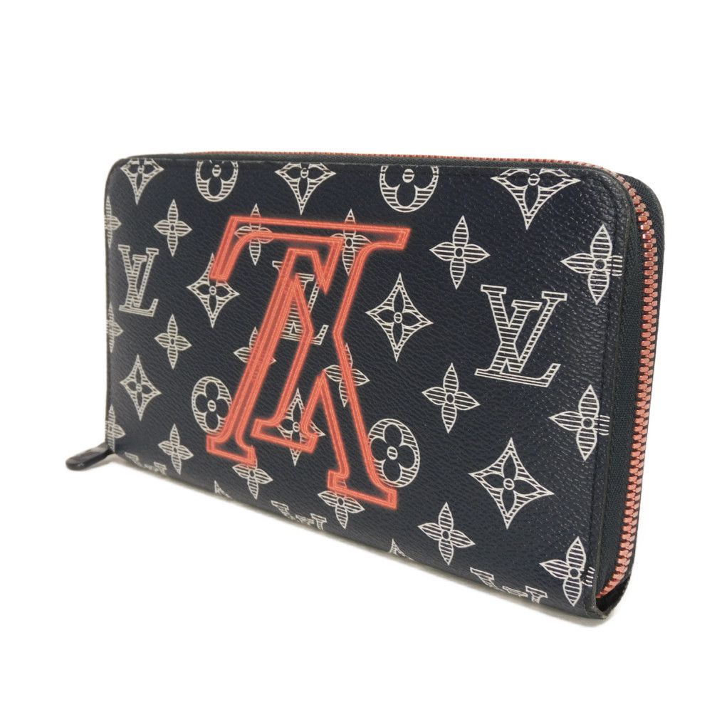 LOUIS VUITTON Long Wallet Purse M62931 Monogram Ink Canvas x Cowhide Leather navy x white x coral pink Monogram ink upside down Zippy Organizer NM