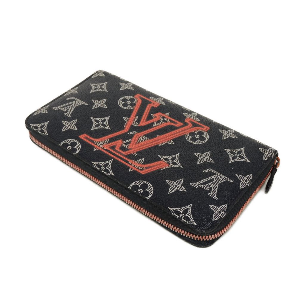 LOUIS VUITTON Long Wallet Purse M62931 Monogram Ink Canvas x Cowhide Leather navy x white x coral pink Monogram ink upside down Zippy Organizer NM