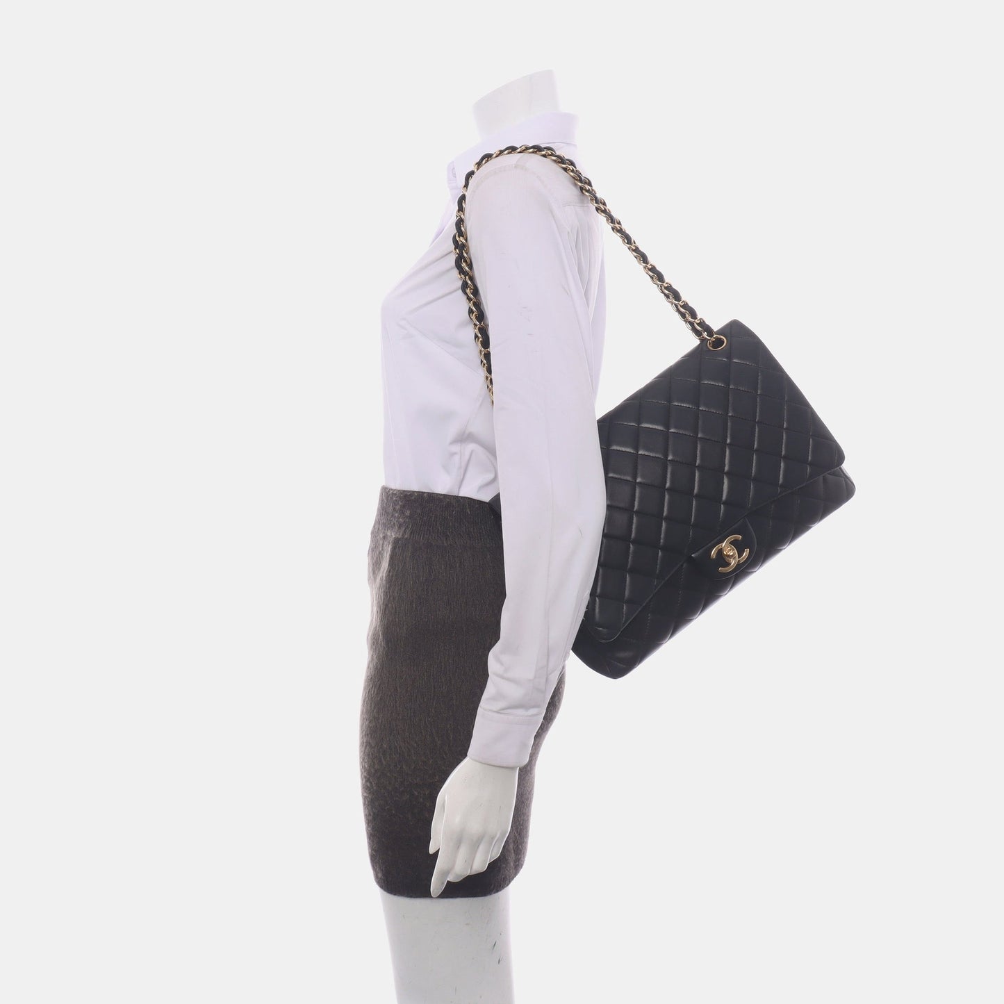 Chanel Classic Flap Maxi Black Lambskin Leather Double Flap with Gold Hardware, 2014-2015