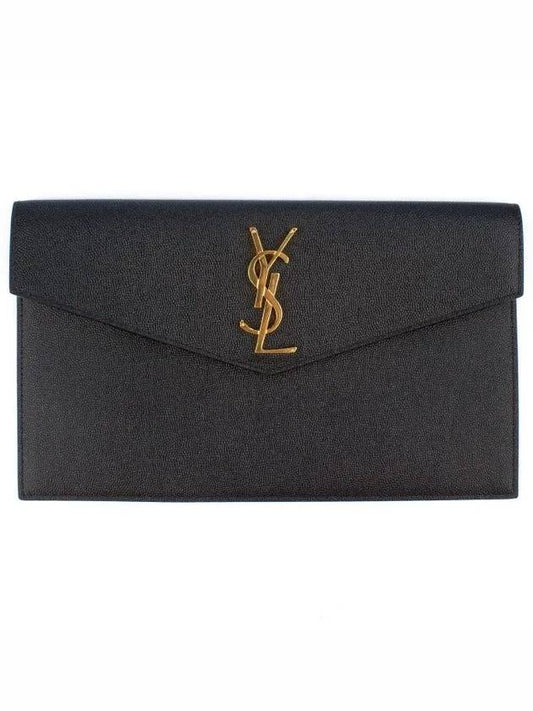 Luxury Saint Laurent Trending 2025 Uptown Grain de Poudre Embossed Leather Clutch Bag Black