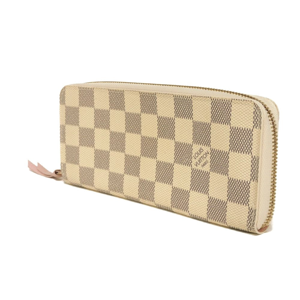 LOUIS VUITTON Long Wallet Purse N61264 Damier Azur canvas x grained leather (embossed) Pink type Damier Azur Portefeuille Clemence